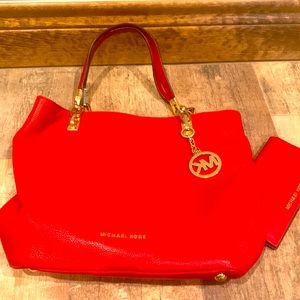 Soft red leather tote